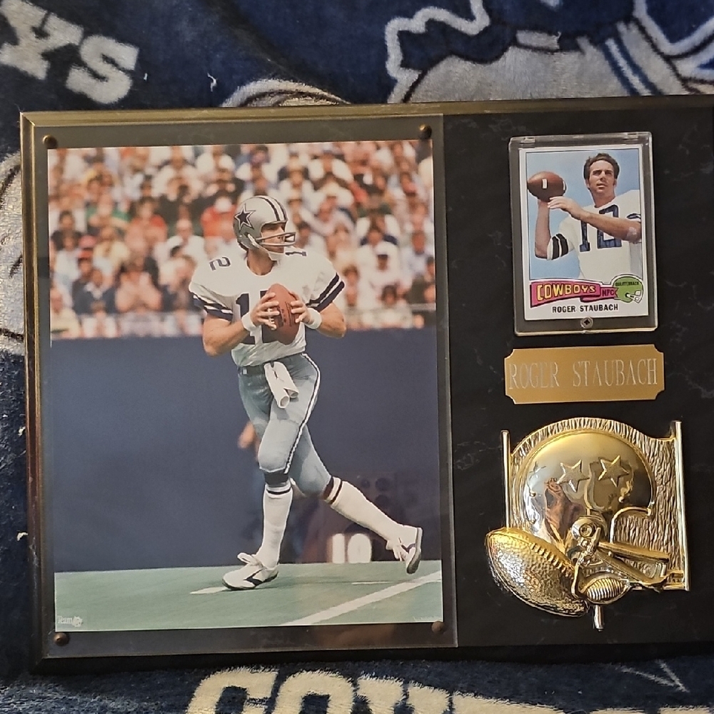 Roger Staubach Sports Card Display Plaque